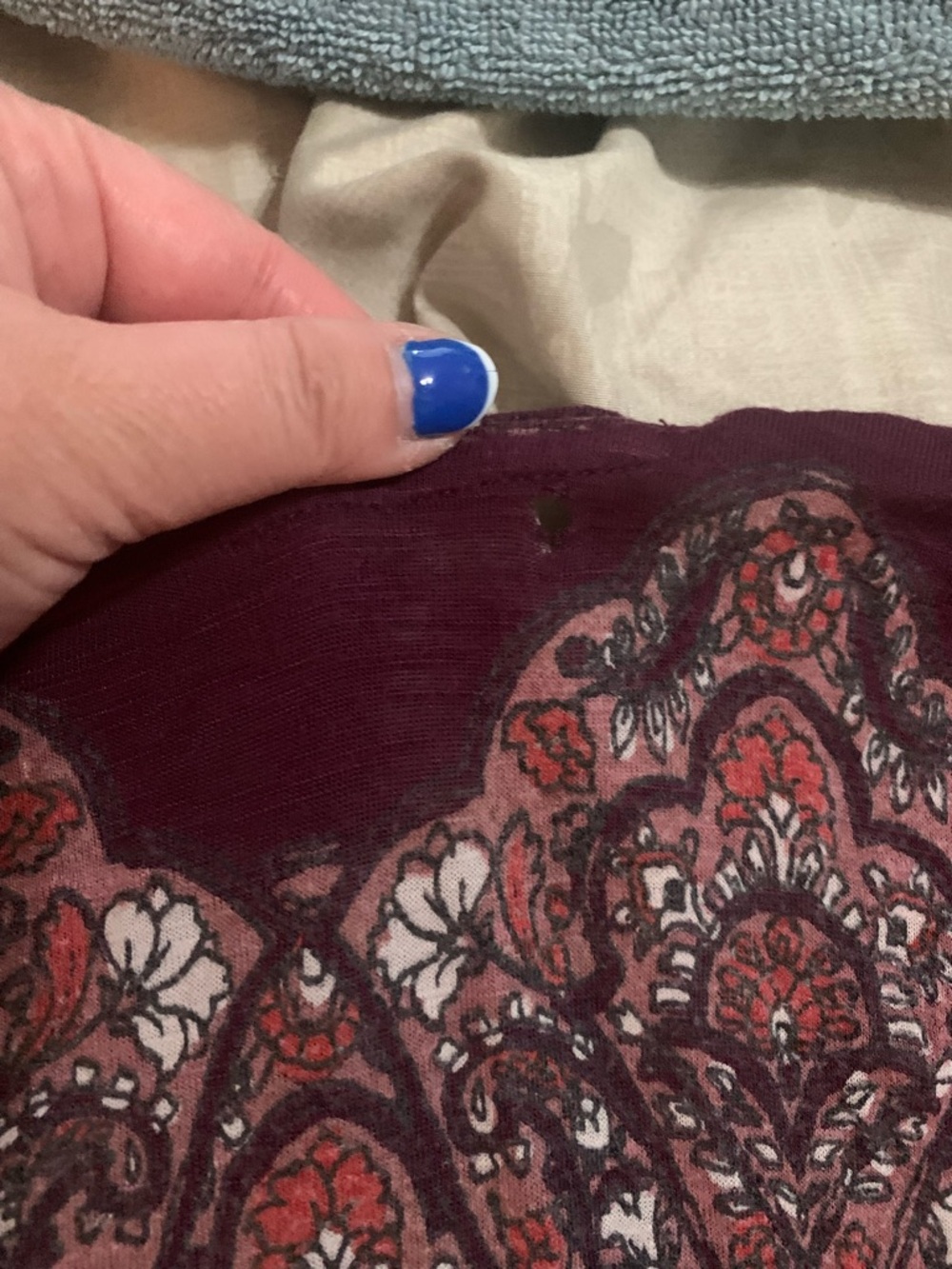 Lucky Brand Plum Paisley Short Sleeve Tee - Picture 3 of 3